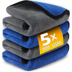 1/5pcs Microfiber Car Washing Towel Soft Quick Drying Windows Mirrors Wiping Rags Home Double Layer Cleaning Cloths 500GSM
