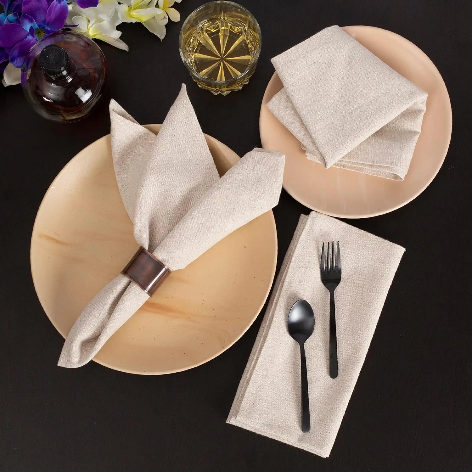 Set of 12 Linen Flax Cotton Cloth Dinner Napkin Natural Fabric Napkins Mitered Corners Wedding Napkins Dinner Napkins