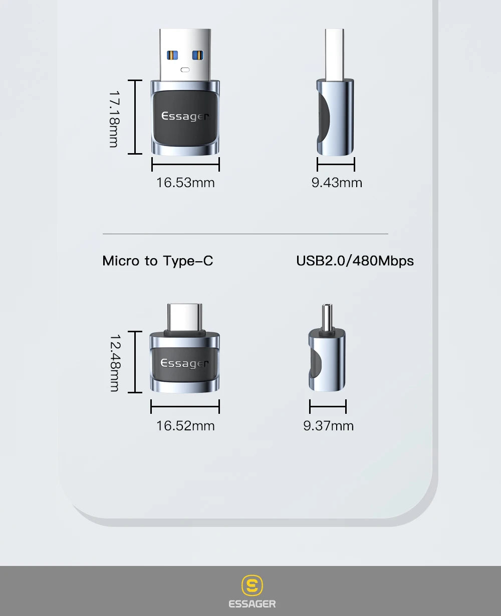 Essager USB C To USB 3.0 OTG Adapter Type C Female Converter USB-C Male To Micro Adapter For Xiaomi 12 POCO Oneplus ipad Macbook