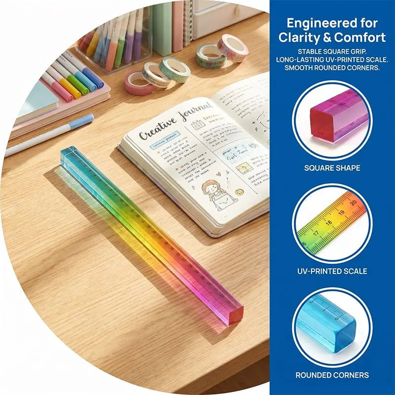 Colored Ruler and Cube – 2-in-1 Geometric Drawing Tool, Math Learning Stationery Set, Drawing and Measuring Supplies