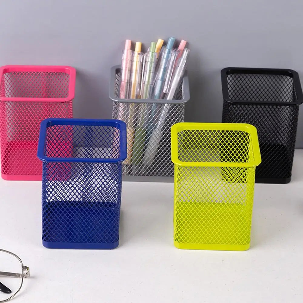 Multifunction Round/Square Mesh Pen Pot Multicolor Pen Holder Desk Tidy Stationery Organiser Pencil Storage Stationery Organiser