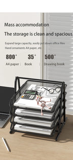 Sliding Paper Tray Organizer Metal Mesh Desktop File Storage Rack Document Letter Holder for Office Home School Classroom