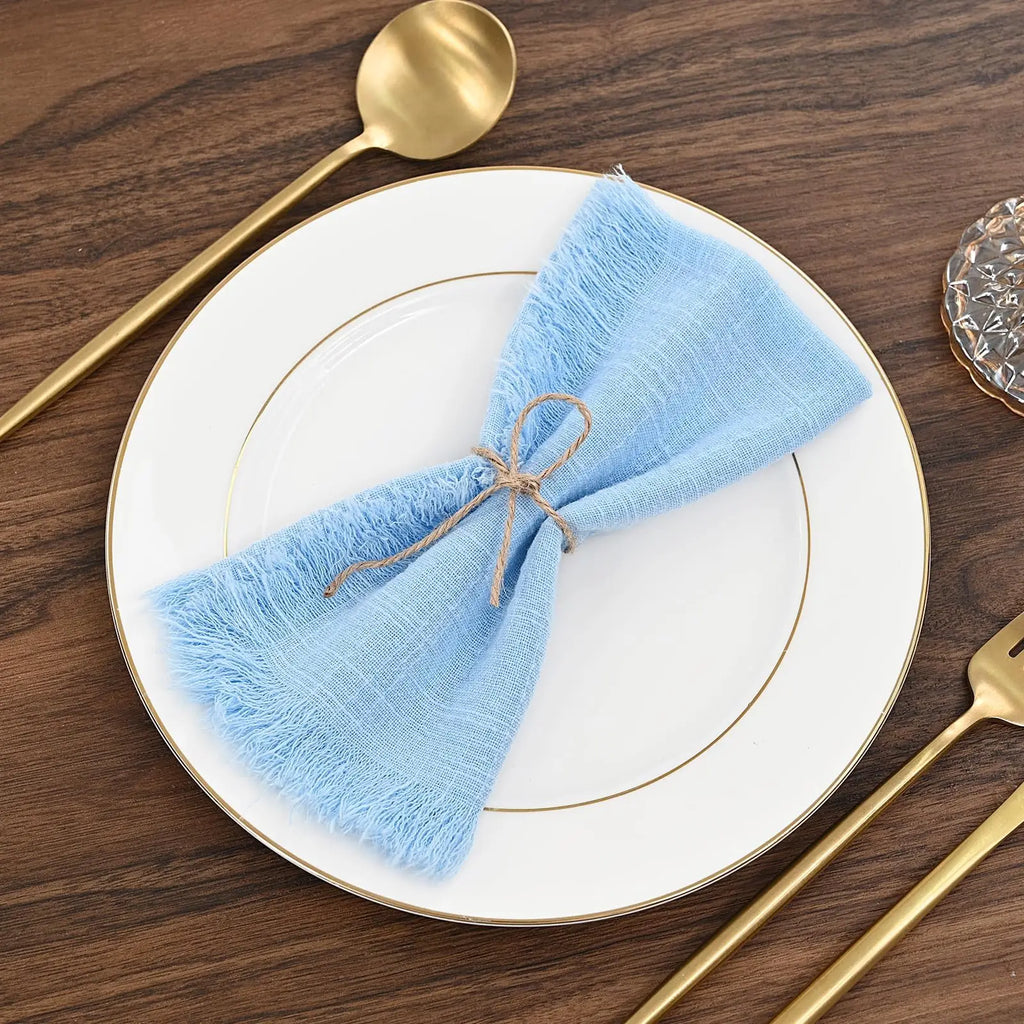 10Pcs 32x32cm Handmade Cloth Napkins with Fringe, Delicate Rustic Decorative Table Napkins for Wedding/Dinner/Party