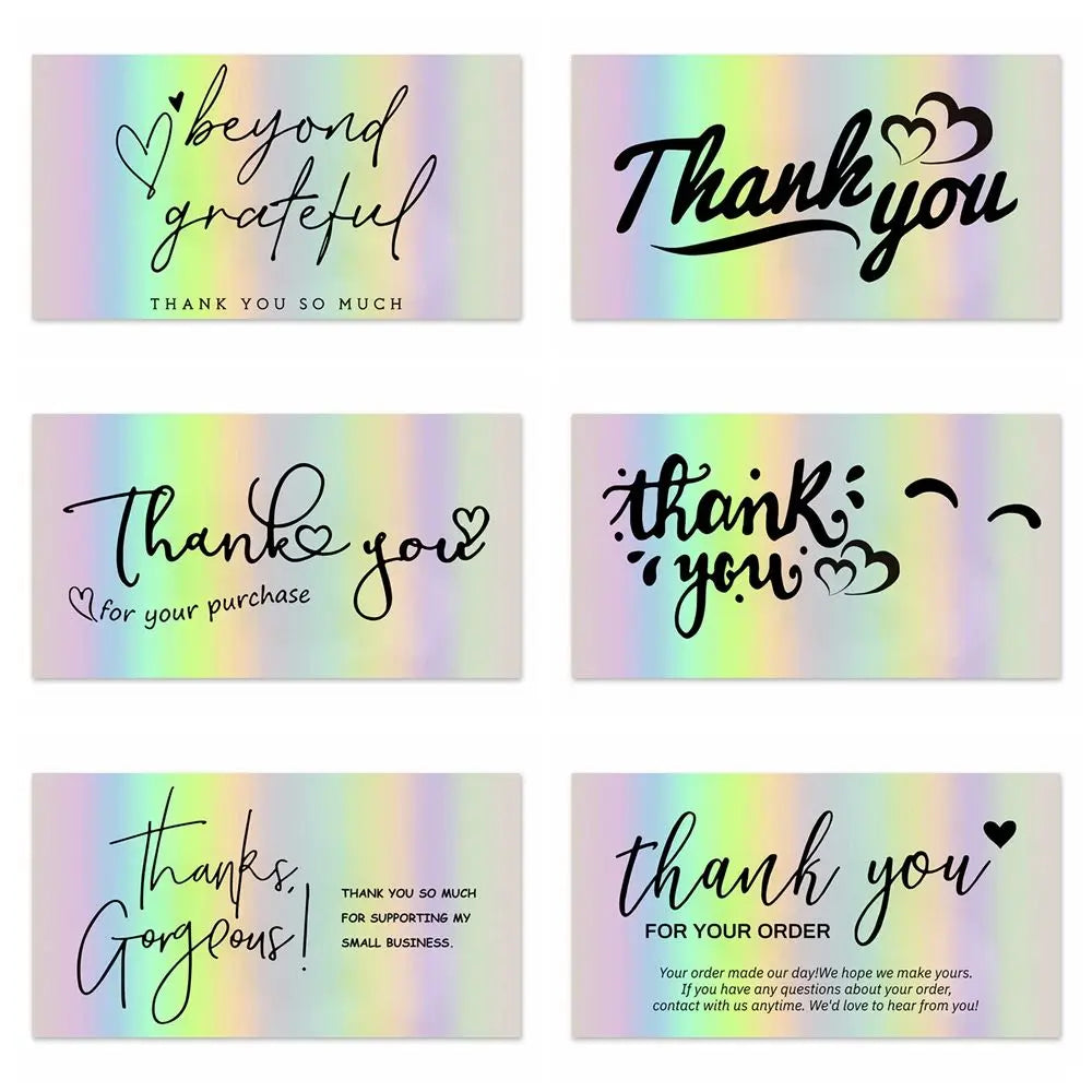 50 Pcs Thank You For Supporting My Small Business Reflective Laser Appreciate Cards Greeting Postcard For Online Retail Shopping