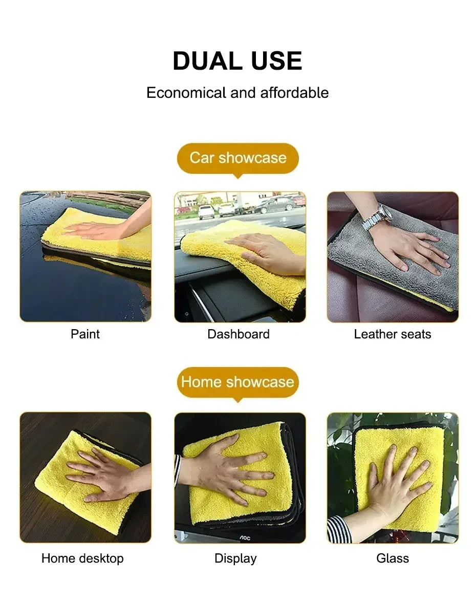 Car Microfiber Cleaning Towels Thicken Double Layer Soft Drying Cloth Towel Car Care Detailing Towel Wash Rags