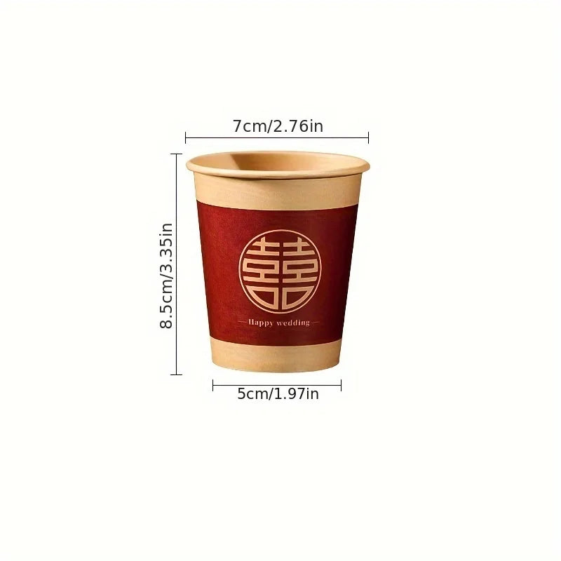 50pcs, Disposable Xi Character Cup, Bridal Party Wedding Paper Cup, Red Xi Character Paper Cup, Wedding Tea Ceremony Paper Cup