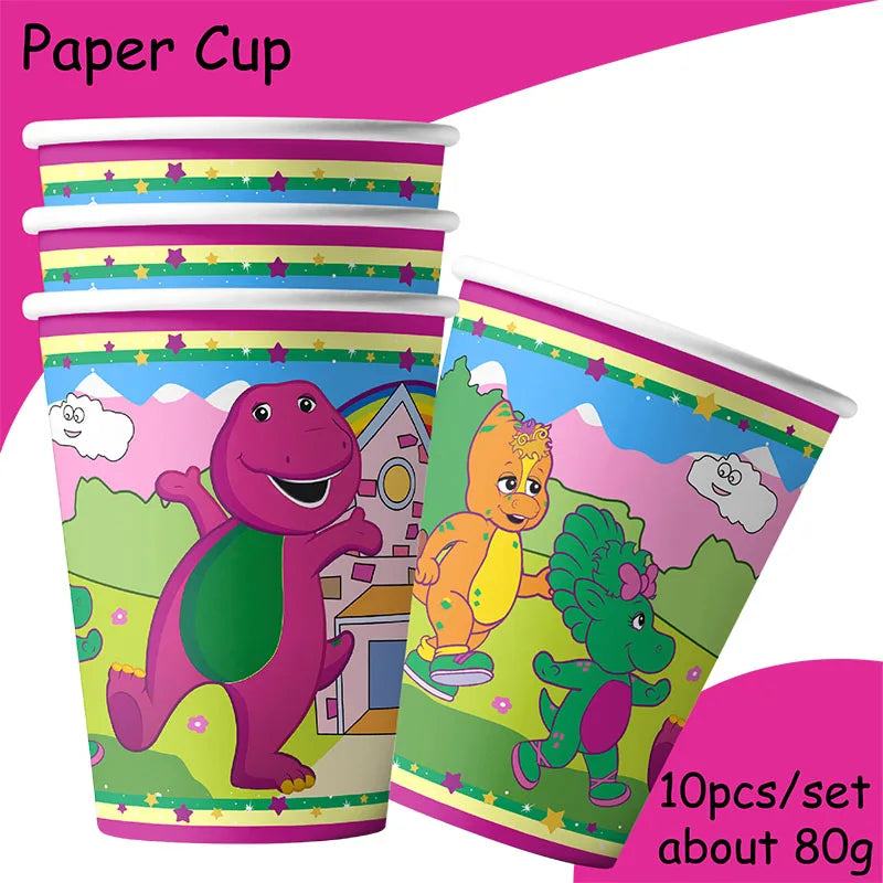 Dinosaur Barney Party Supplies Decorations Kids Birthday Disposable Tableware Tablecloth Cups Plate Party Theme Favors