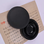 5-Inch Hot Pot Inkstone with Cover Double Circle Anti-drop and Anti-dry Ink Inkstone for Students' Calligraphy