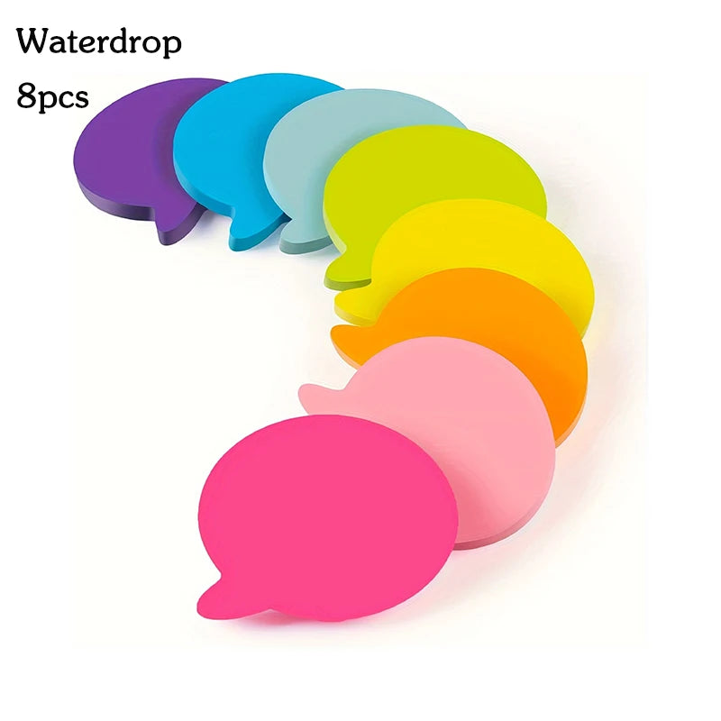 Set of 8 Brightly Colored Self-Adhesive Sticky Notes Featuring Bubbles, Arrows, and Hearts—Perfect for Home and School