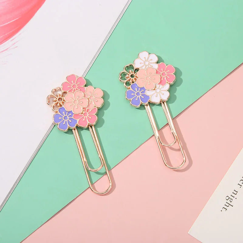 Cherry Blossom Paper Clip Creative Cute Metal Bookmark Clip Exquisite Beautiful Paper Clip Notebook Decoration Stationery