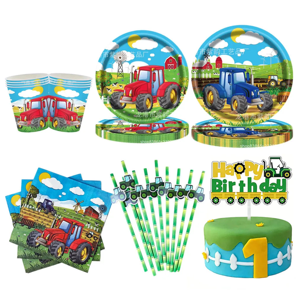  Green Tractor Birthday Party Supplies Farm Tractor Paper Plates Cup Napkins for Tractor Birthday Party Decoration Supplies