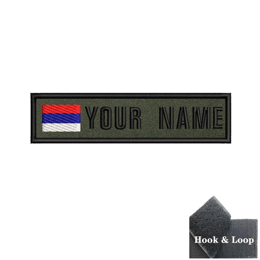 1PC 10cmX2.5cm Custom Name Flag Patch Stripes Badge Iron On Or Hook Loop Armband Germany Luxembourg Armenia Serbia green
