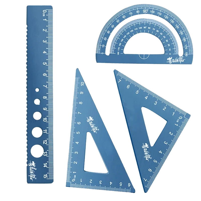 4 In 1 Aluminum Alloy Ruler Stationery Set Aluminum Alloy Multifunctional Combination Ruler Triangle Protractor for Drawing