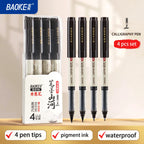 BAOKE S010 Liquid Calligraphy Pen Set 4 Tips Waterproof Pigment Ink Calligraphy Brush Pen