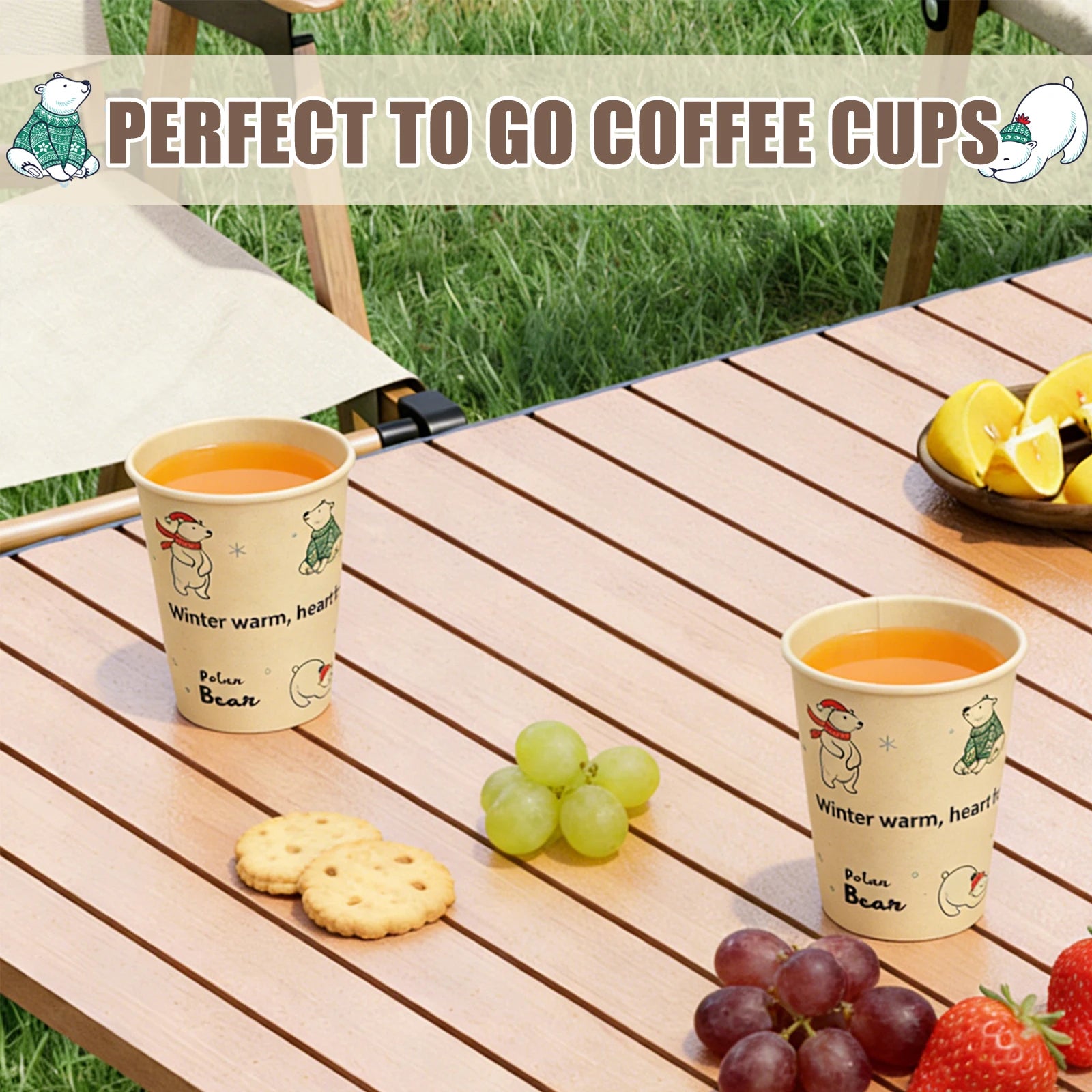 Polar Bear Patterned Disposable Paper Cups Bamboo Pulp Panda Cat Paper Cup Animal Print Coffee Cups with Lid for Home Party Use