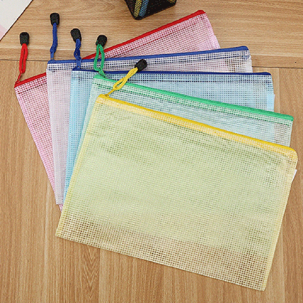 5PCS Stationery Storage Folder File Mesh Zipper Pouch A4/A5/A6 Document Bag Zip File Folders School Office Supplies