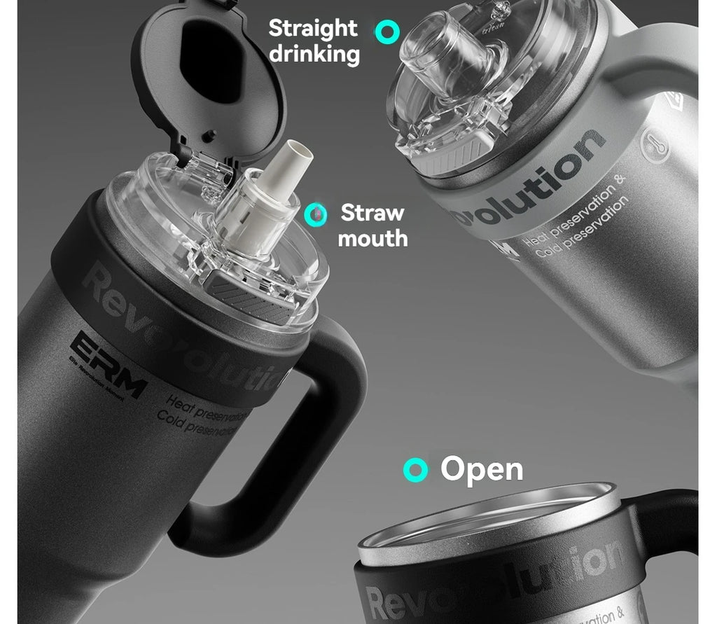 1200ML Extra Large Ceramic Tumbler Drinkware Stainless Steel Water Bottle Insulated Vacuum Flask Straw & Handle Leakproof