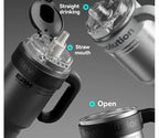 1200ML Extra Large Ceramic Tumbler Drinkware Stainless Steel Water Bottle Insulated Vacuum Flask Straw & Handle Leakproof
