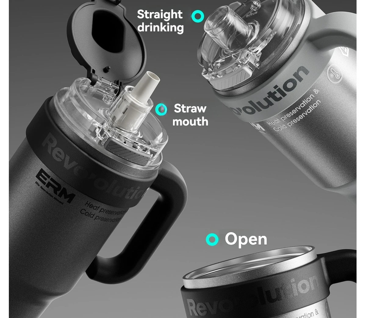 1200ML Extra Large Ceramic Tumbler Drinkware Stainless Steel Water Bottle Insulated Vacuum Flask Straw & Handle Leakproof