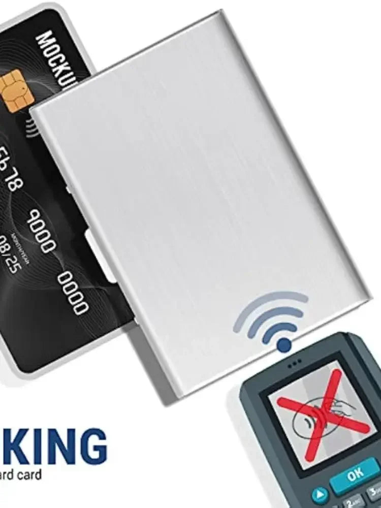 Anti-Scan RFID Blocking Card Holder - Aluminum Metal Wallet for 6 ID/Bank Cards Business Credit Card Case with Secure Protection