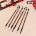 6Pcs Traditional Chinese Calligraphy Brushes Set White Clouds Bamboo Wolf's Hair For Painting Practice Writing Tools