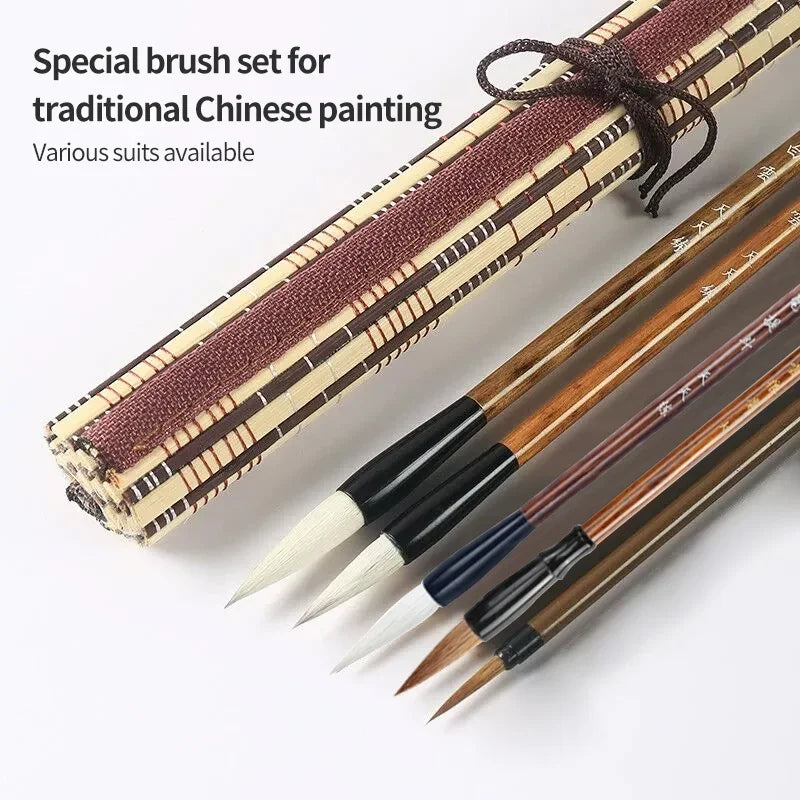 6/9/ 12/ 16 Chinese Painting Brush Beginner Calligraphy Drawing Bamboo Pen Curtain Felt Rice Paper Set Landscape Drawing Writing