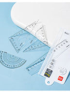 Deli 4Pcs Student Ruler Set Transparent Plastic Straight Ruler Triangle Protractor for Kids School Office Home Supplies