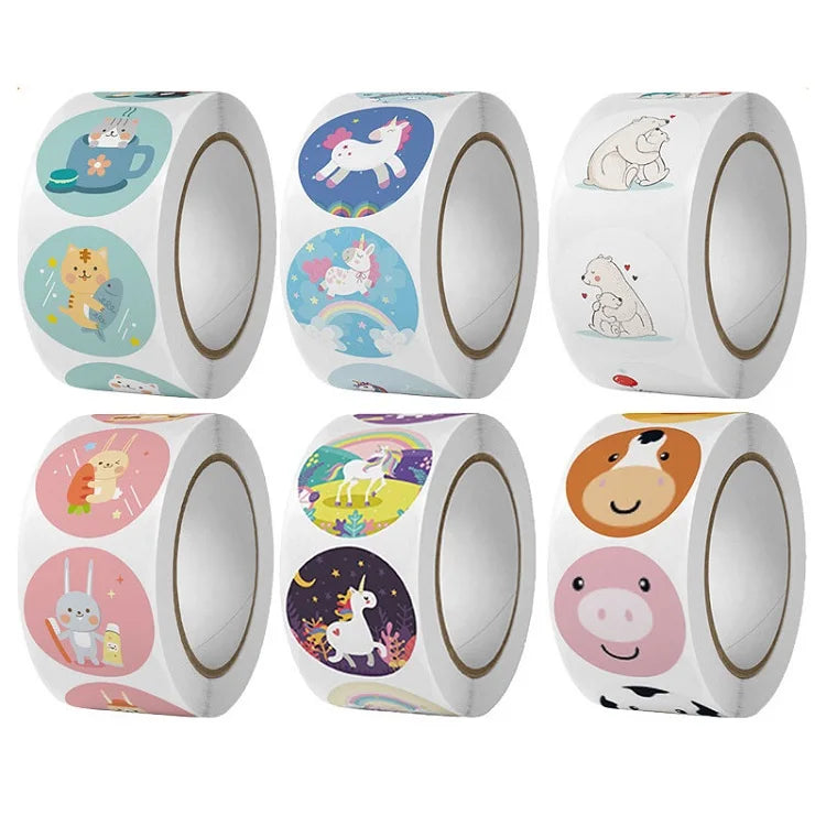 100-500pc Stickers Rolling Animal Roll Stickers Small Cute Game Sticker DIY Gift Sealing Label Decoration