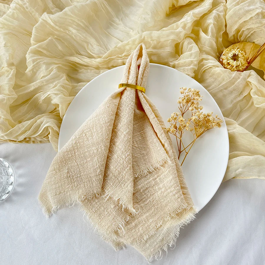 10pcs 32x32cm Gauze Cotton Wedding Napkins Reusable Green Trim Tea Towel Rustic Retro Burrs Napkins for Party Table Decoration