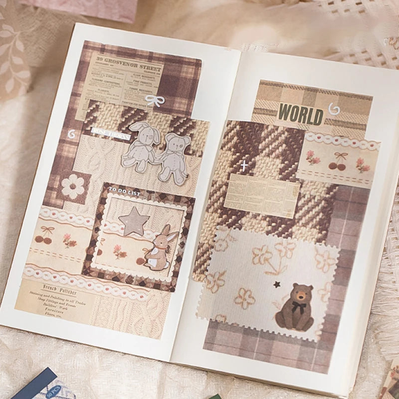 Mr.Paper 50 Sheets/Book Vintage Textured Scrapbook Card Stock, Kawaii Floral & Plaid Decorative Journal Paper for DIY Craft