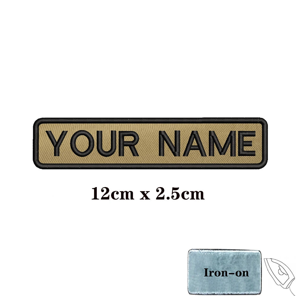 1PC Custom Personalized Name number Patch Stripes Badge tags chevrons Armband Iron On Or Hook Loop embroidered Military Khaki