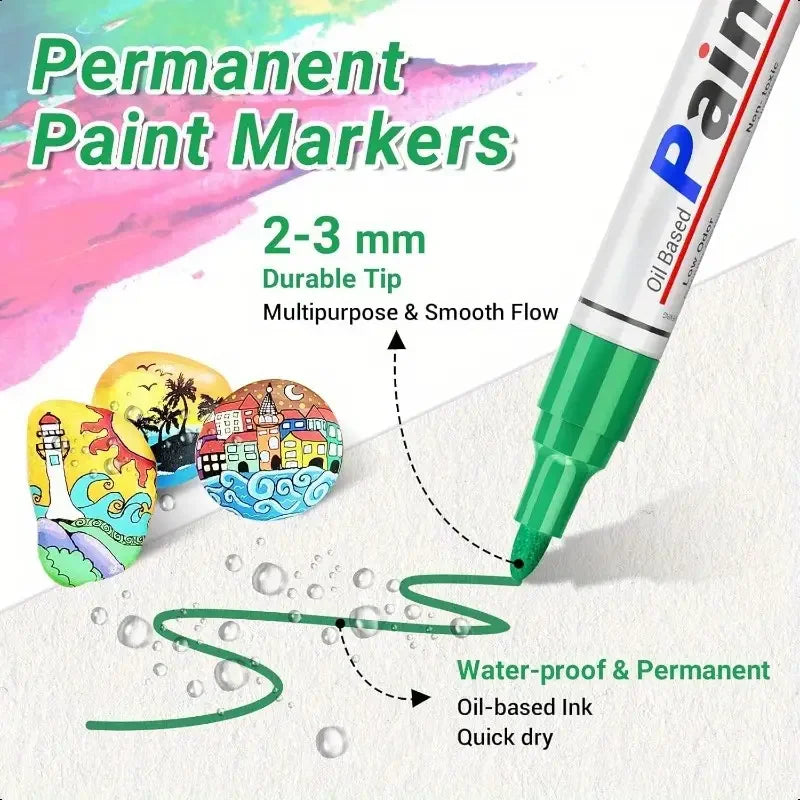 1/3/6/12Pcs Colorful Permanent Paint Marker Waterproof White Markers Tire Tread Rubber Fabric Paint Metal Paint Marker Pens