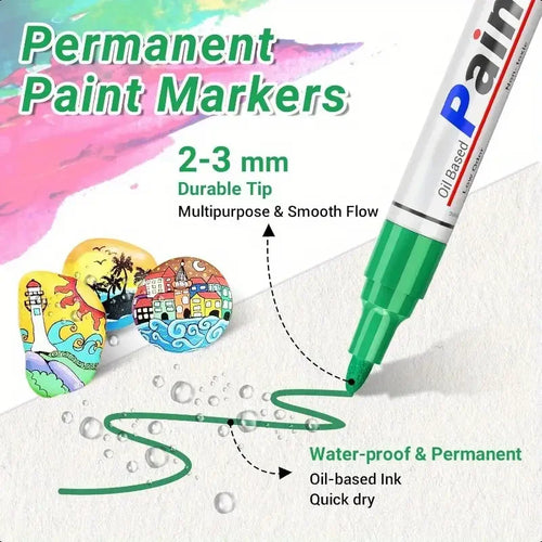 1/3/6/12Pcs Colorful Permanent Paint Marker Waterproof White Markers Tire Tread Rubber Fabric Paint Metal Paint Marker Pens
