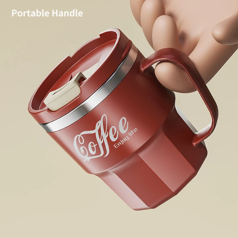 400ml Double Wall Insulated Coffee Mug 304 Stainless Steel Coffee Cup With Lid And Handle Reusable Water Cup