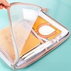 A4 Stationery Books Storage Bag Double-layer Mesh Zipper Bag Large Capacity Folders School Office Supplies