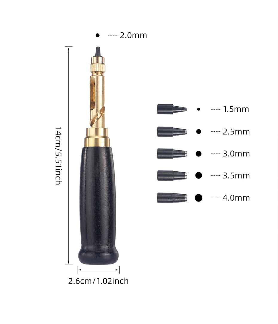 QJH 1Set Japanese Screw Punch Tool Kit Hole Punch 6 Tips Size 1.5mm - 4mm for Sewing DIY Leathercraft, Paper Crafts, Bookbinding