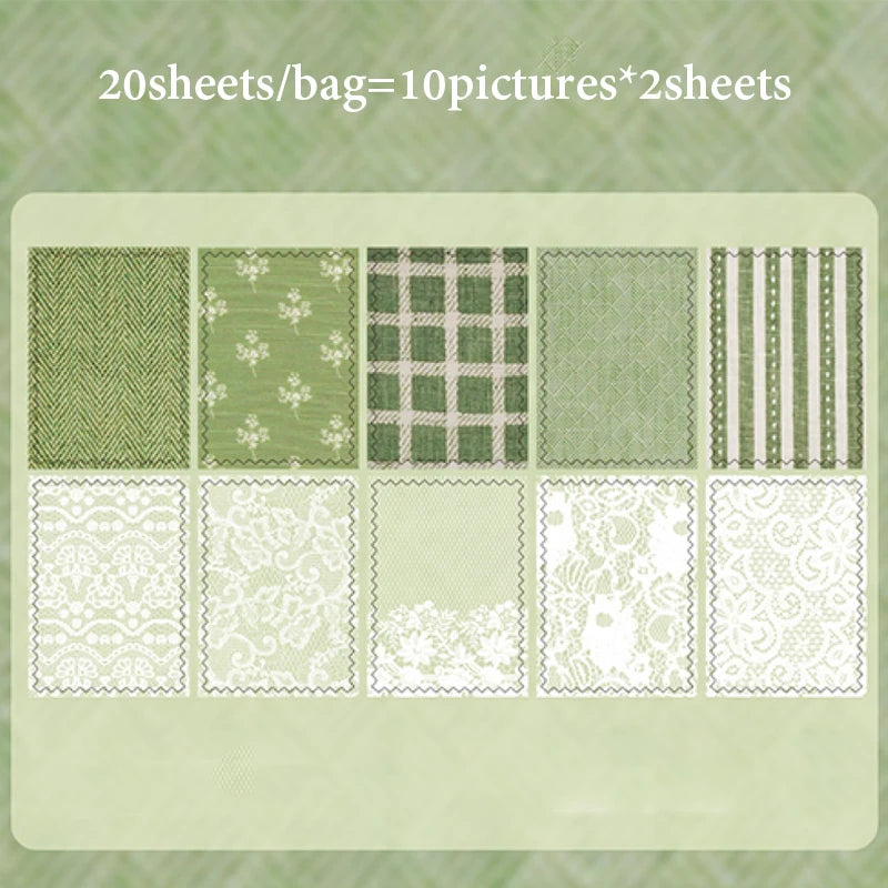 Mr.Paper 20Pcs/Pack Weave Dream Echo Series Card Stock Material Paper Vintage Plaid & Lace for Journal Scrapbook DIY Background