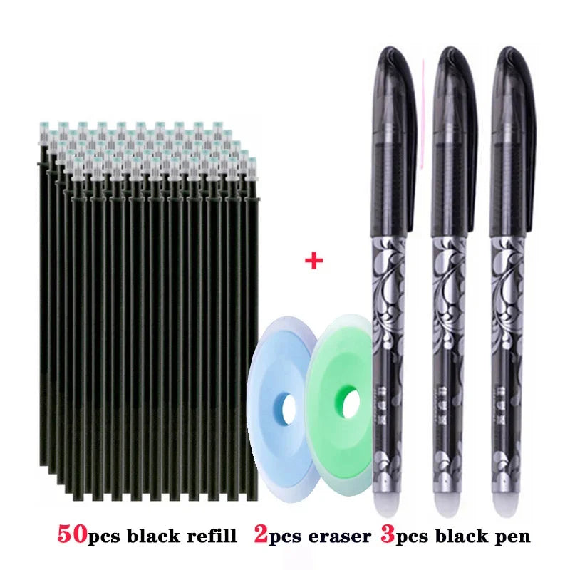 55pcs/lot Erasable Gel Pen 0.5mm Refill Rod Magic Ink Erasable Pen Washable Handle Office School Writing Tools Kawaii Stationery