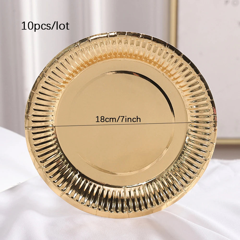 Gold Party Disposable Tableware Set Paper Plates Cups Napkins for Birthday Wedding Bachelorette Party Decoration Baby Shower