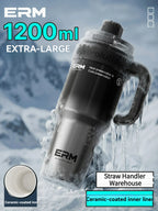 1200ML Extra Large Ceramic Tumbler Drinkware Stainless Steel Water Bottle Insulated Vacuum Flask Straw & Handle Leakproof
