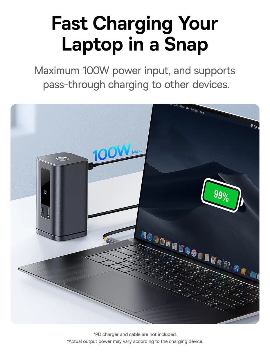 Baseus 11-IN-1 USB C HUB HDMI DP 4K@60Hz MST Triple Display USB 3.2 Splitter with RJ45 3.5mm Mic PD100W Magnetic Docking Station