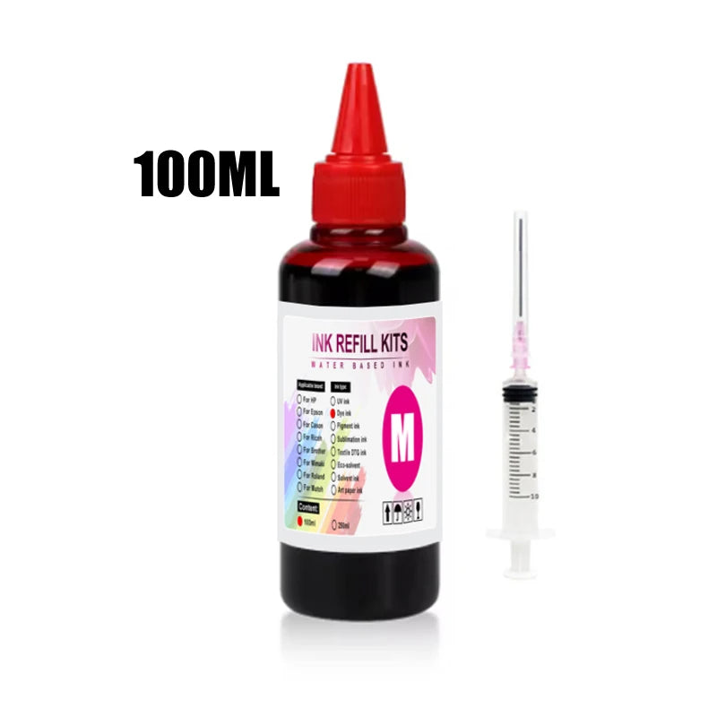100ml Universal Dye Ink BK C M Y Kit Compatible For HP Canon Epson Brother Deskjet Inkjet Printer Tank Cartridges CISS