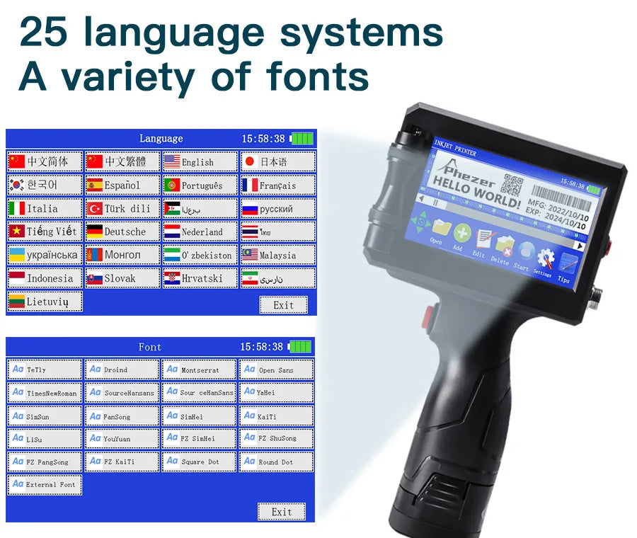 Phezer P15 Handheld Inkjet Printer 12.7/25.4mm Portable Label Printer Expiry Date Batch Code Logo QR Barcode 28 Languages