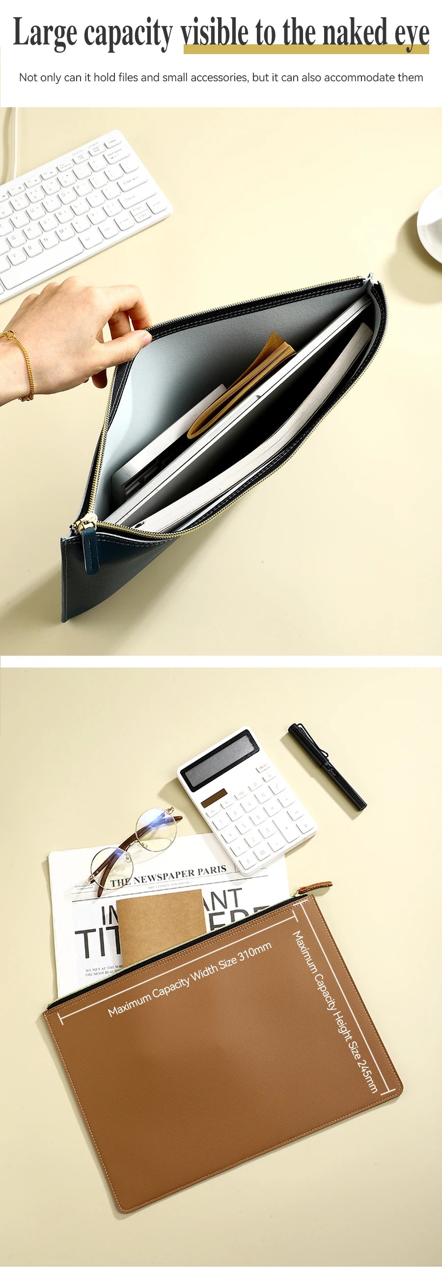 A4 Leather Zipper Bag in Multiple Colors Business Briefcase PU Document Bag for Professional Use