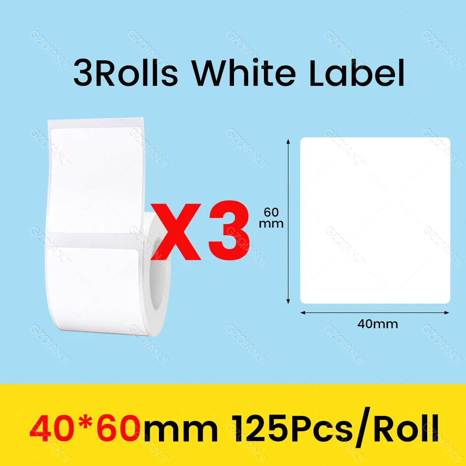 3/5/10 Rolls NiiMbot B21 B1 Label Printer Paper Roll Waterproof Anti-Oil Tear-Resistant Price Tag Pure White Sticker Papers