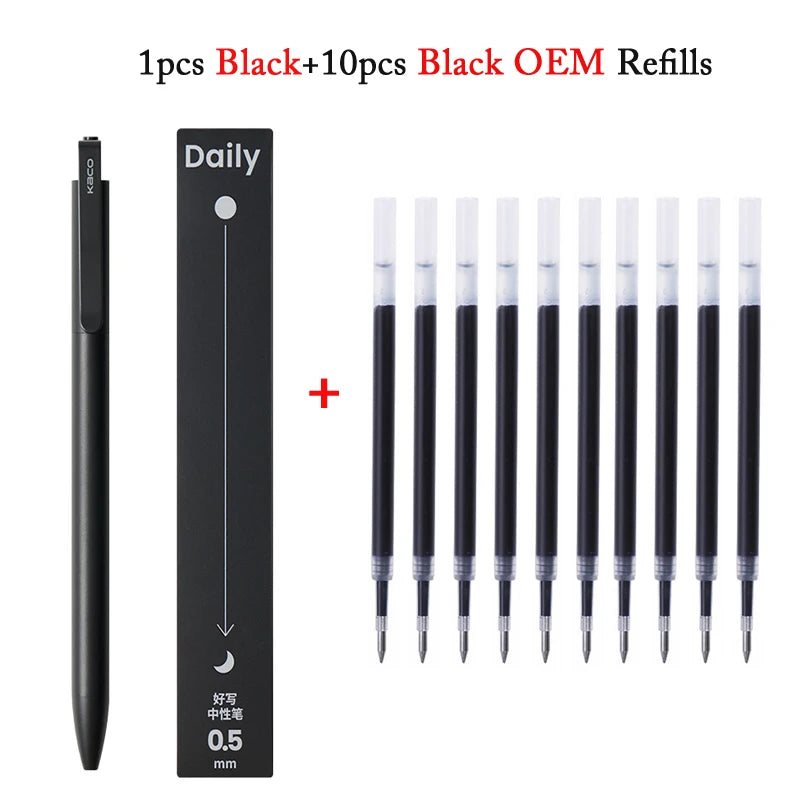 KACO Gel Pens Press Signature Pen Stationery Metal Pen Clip 0.5mm Black Ink Quicking Drying Large Capacity 800M Smooth Writing