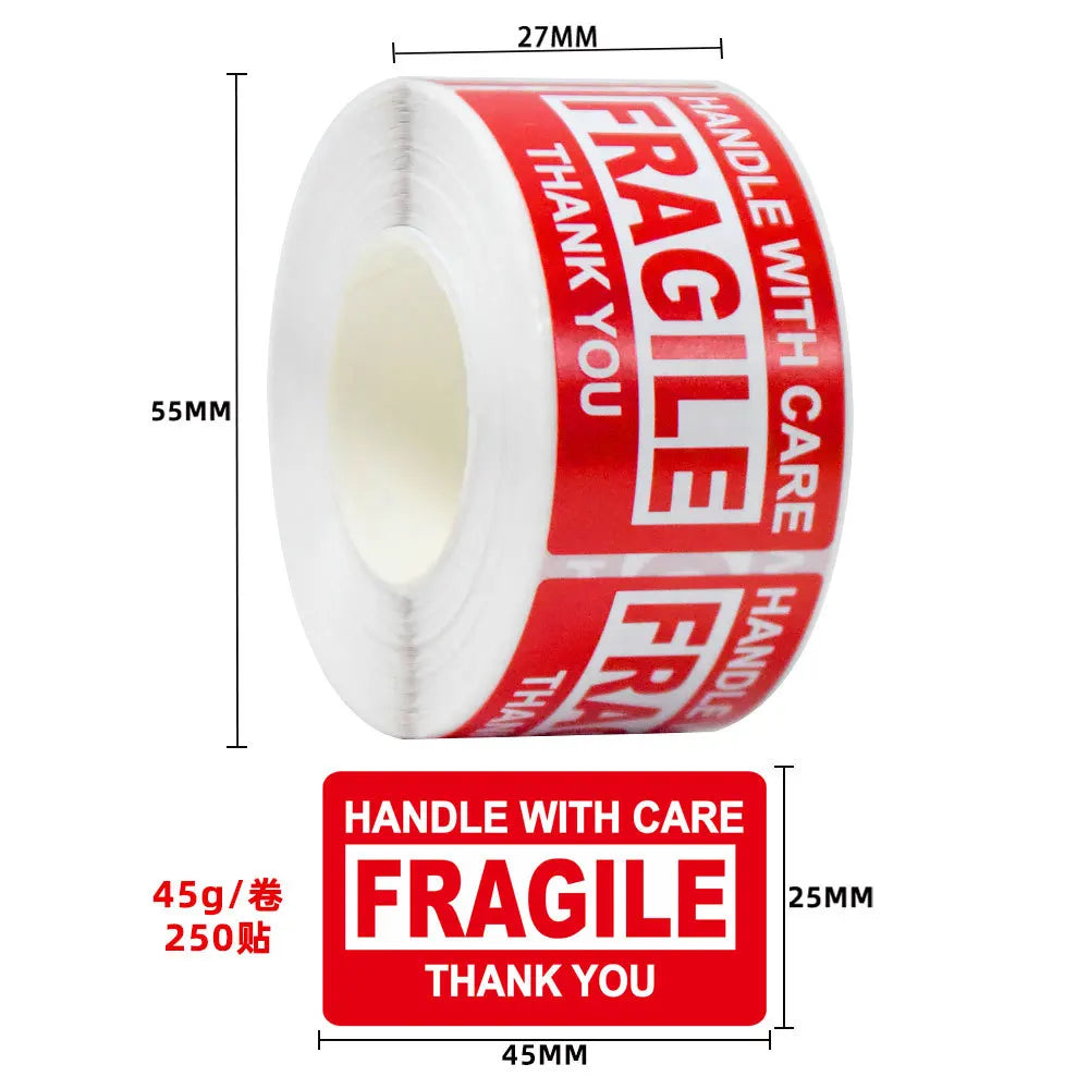 250pcs Fragile Stickers Roll Fragile or Bend Handle with Care 2.5cm*4.5cm Shipping Label Packaging Remind Label Thank You Sticke