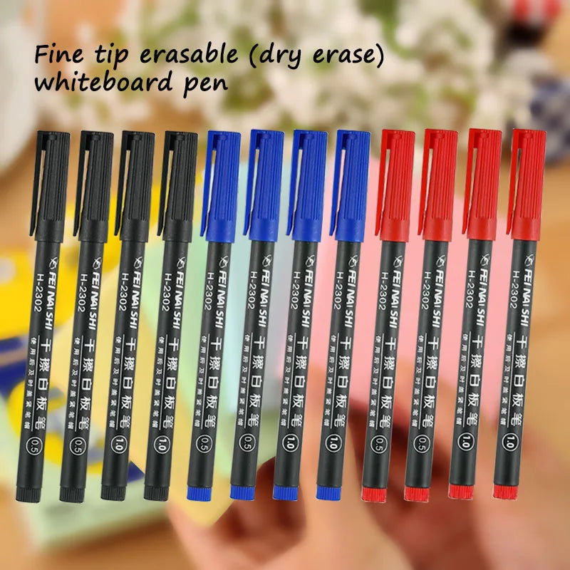 6 Pcs Erasable Whiteboard Pen 0.5/1.0mm Fine Point Black/Blue/Red Ink Blackboard Marker School Office Art Writing Stationery