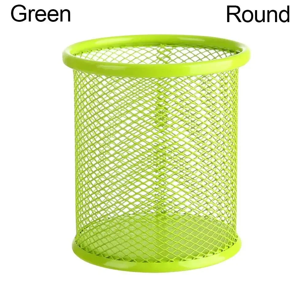 Multifunction Round/Square Mesh Pen Pot Multicolor Pen Holder Desk Tidy Stationery Organiser Pencil Storage Stationery Organiser