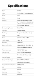 Vention USB C Hub HDMI 4K 60Hz 9 in 1 PD 100W RJ45 Adapter USB3.0 Hub 5Gbps Splitter Docking Station for MacBook Air iPad Laptop